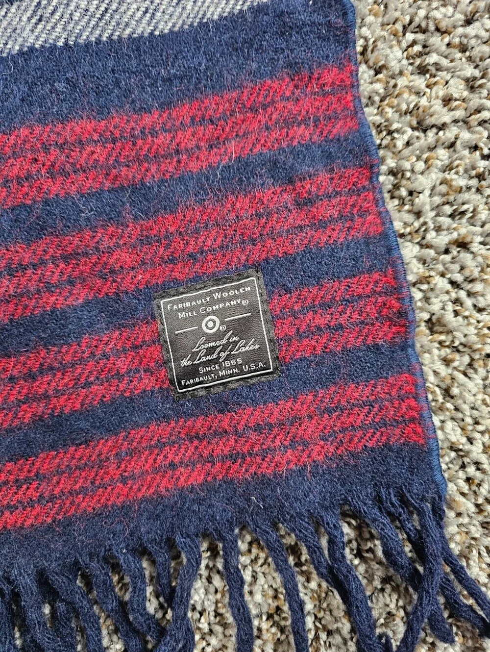 Faribault Woolen Mill Target Collab Oversized Wool Shawl Red Blue Striped